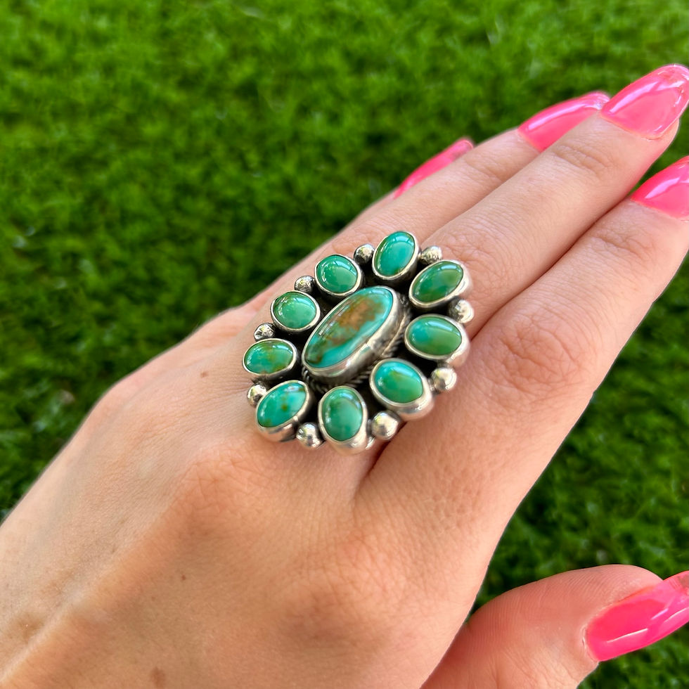 Thumbnail: Adjustable Sonoran Gold Turq Cluster Ring Handmade by Navajo Linda Yazzie