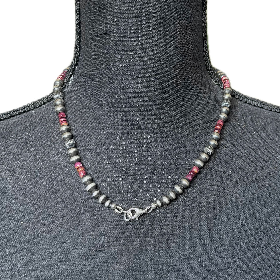 Thumbnail: 18" 7mm Purple Spiny Oyster Shell Navajo Pearl Necklace Navajo Hand-finished