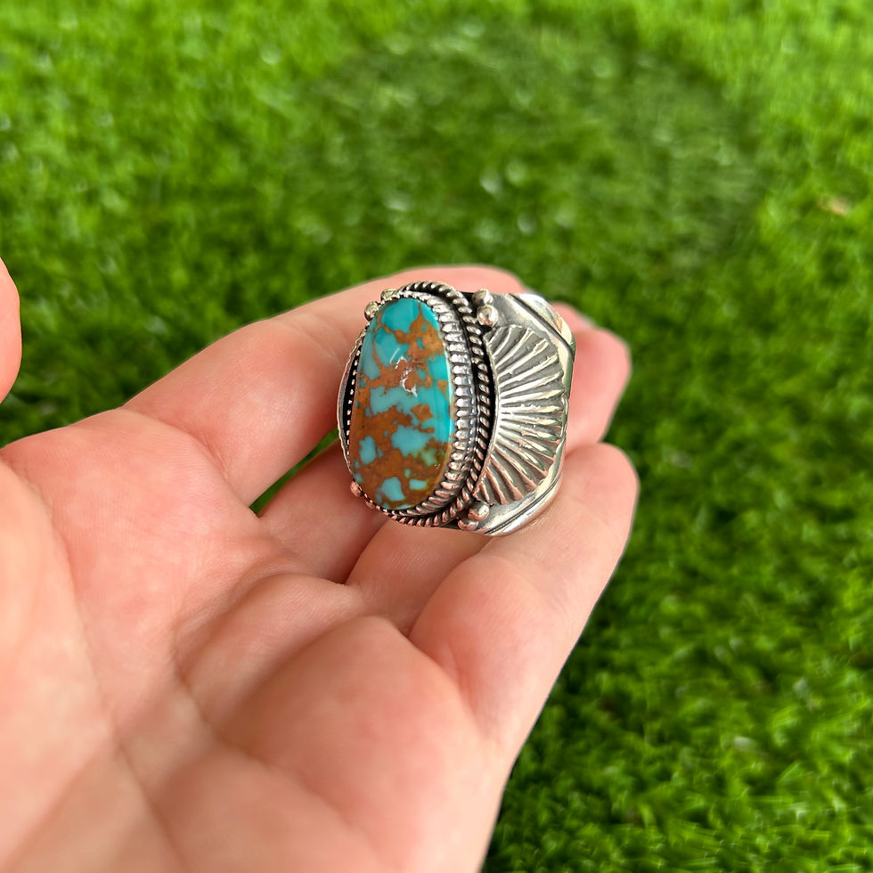 Thumbnail: Size 12 Gem Royston Sterling Silver Appliqué Ring Handmade Navajo Delbert Gordon