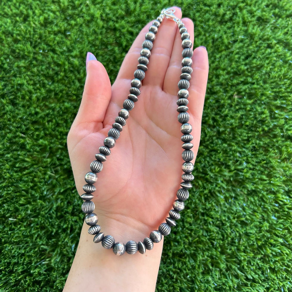 Thumbnail: 16" 8mm Sterling Silver Modern Navajo Pearl Necklace 1035 Navajo Hand-finished