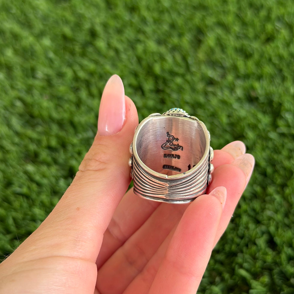 Thumbnail: Size 11.25 Gem Kingman Sterling Appliqué Ring Handmade Navajo Delbert Gordon