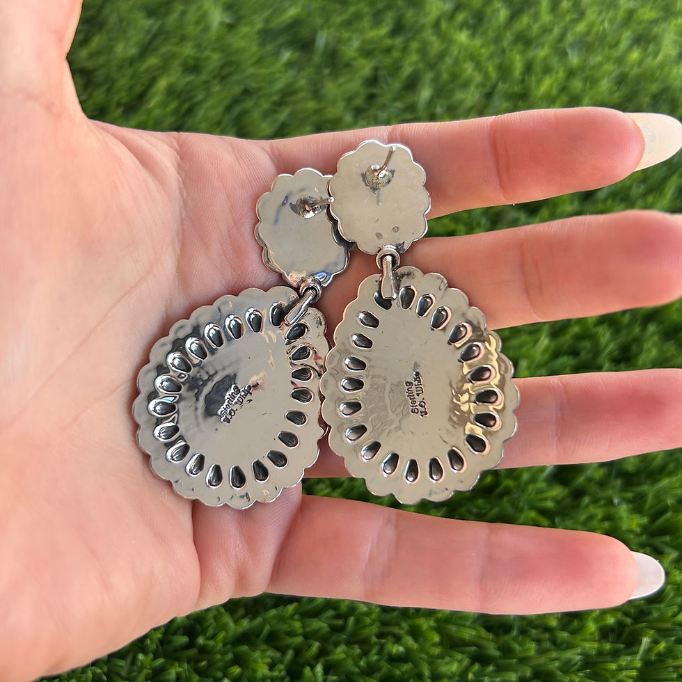 Miniature : Natural Number 8 Turq Repoussé Drop Stud Earrings 1 Handmade Navajo Tsosie White