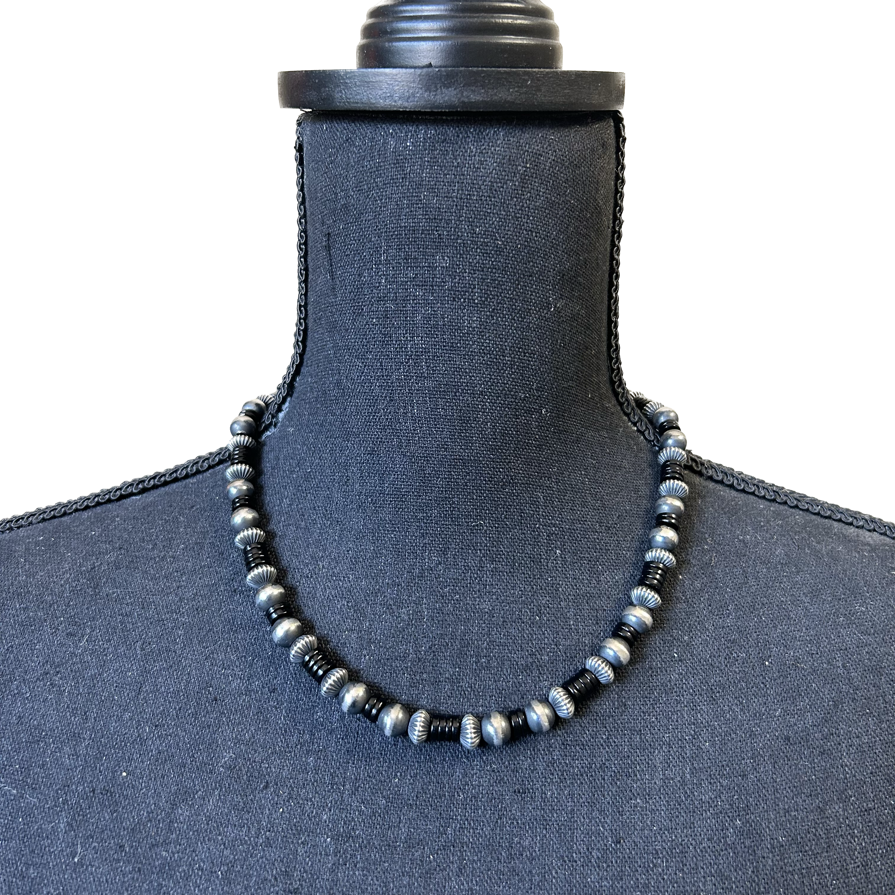 18" 8mm Black Onyx Single Strand Navajo Pearl Necklace Navajo Handfinished