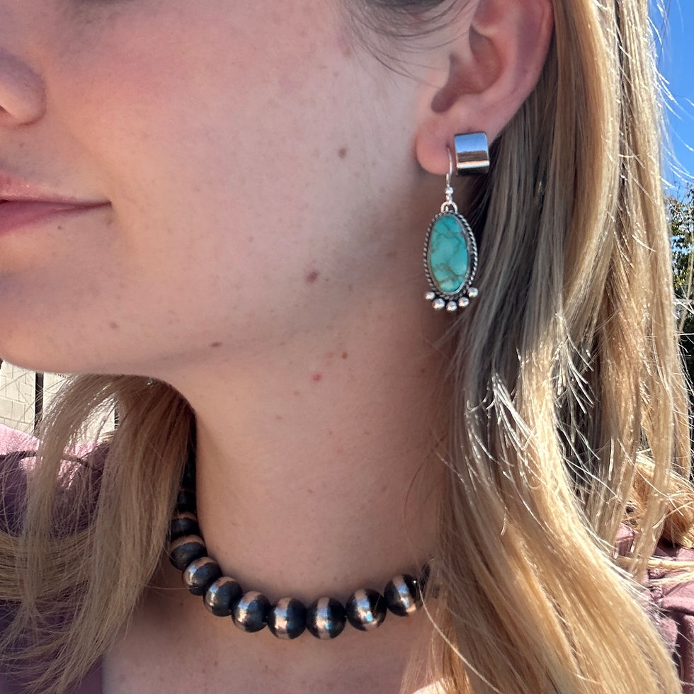 Thumbnail: Gem Grade Royston Turquoise Dangle Earrings 3 Handmade by Navajo Linda Yazzie