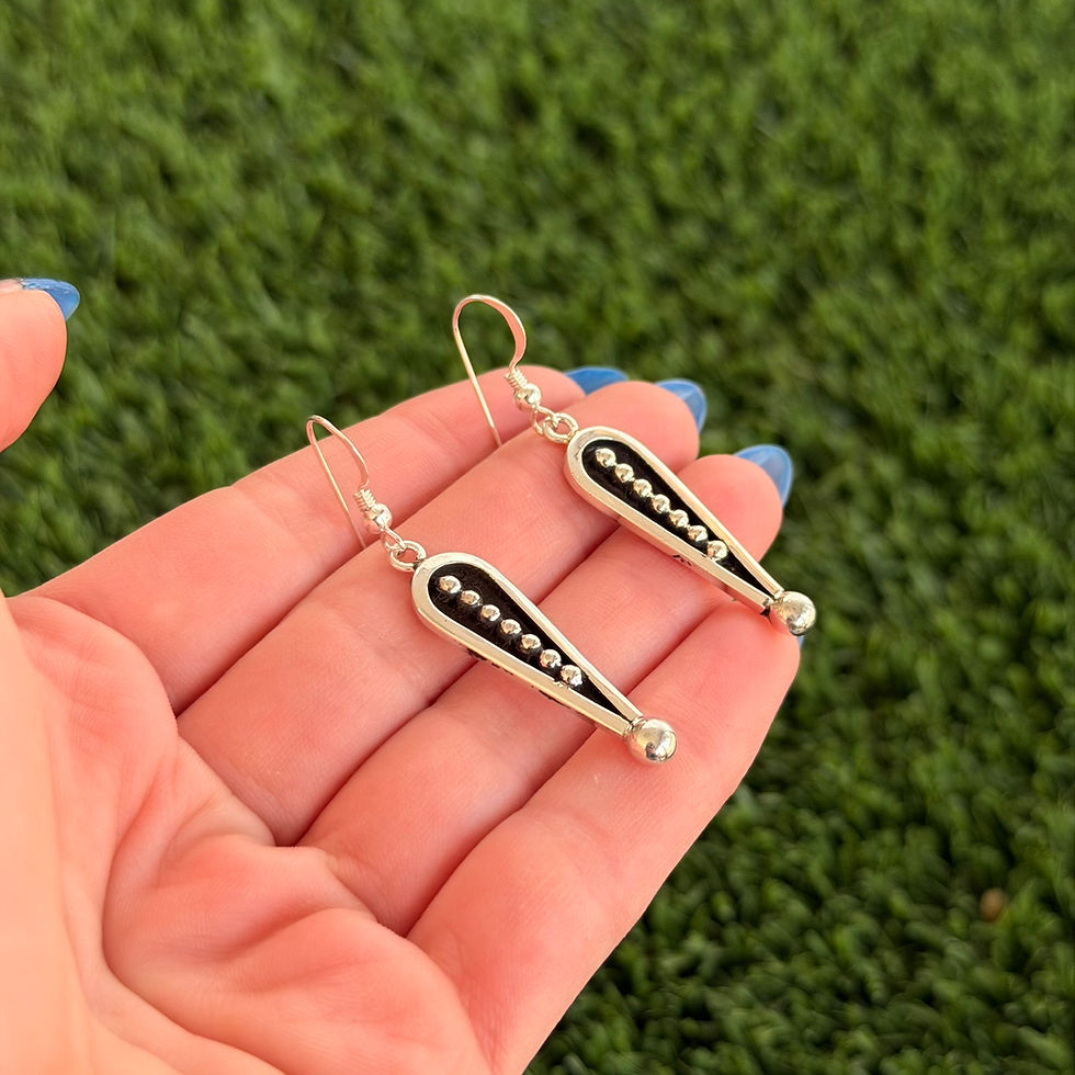 Miniature : Sterling Silver Dangle Raindrop Shadow Earrings Handmade by Navajo Jonathan Nez