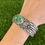 Thumbnail: Gem Grade Royston Turq Stamped Scalloped Cuff Handmade Navajo Happy Piasso