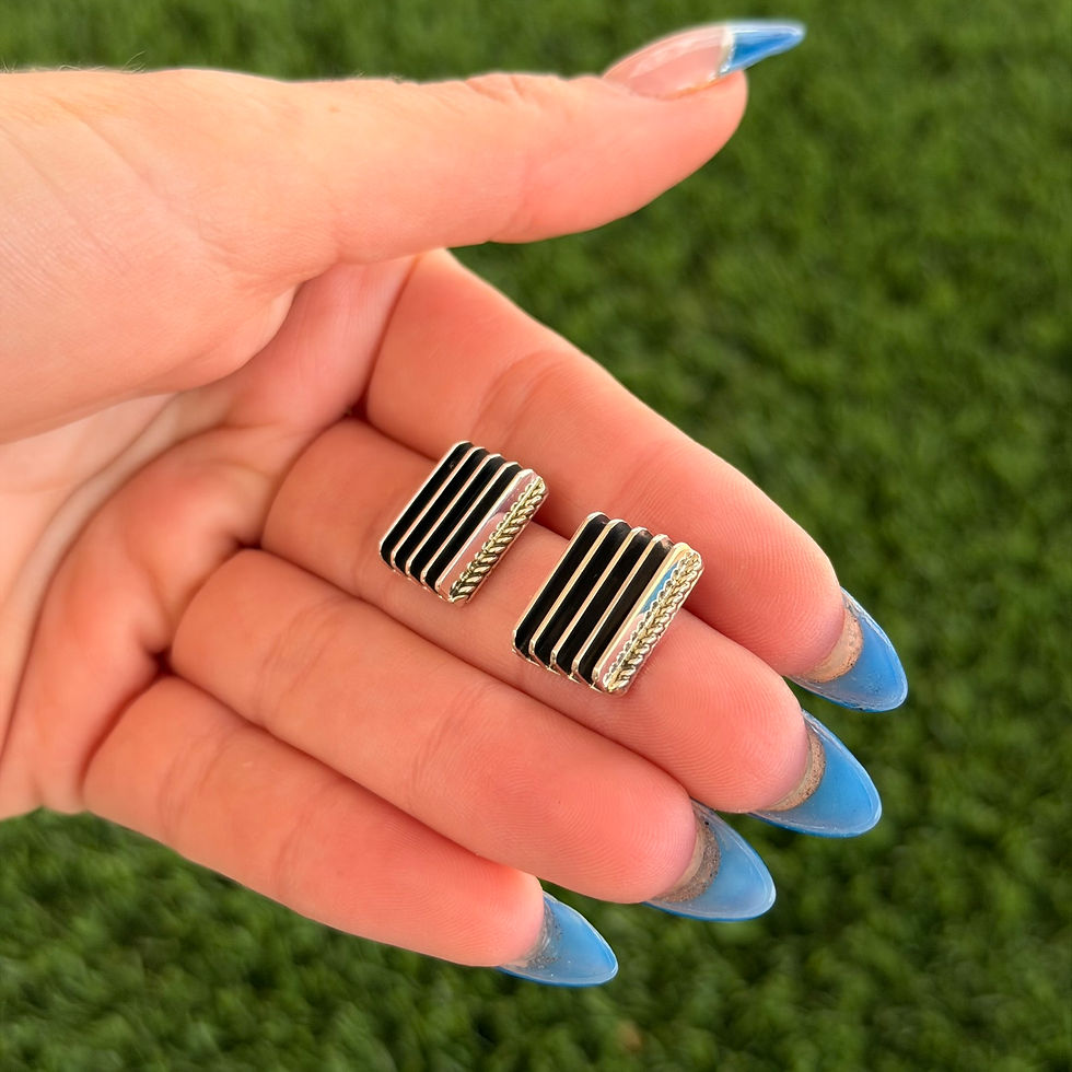 Thumbnail: Square Linework Ribbed Simple Stud Earrings Handmade by Navajo Johnson Yazzie