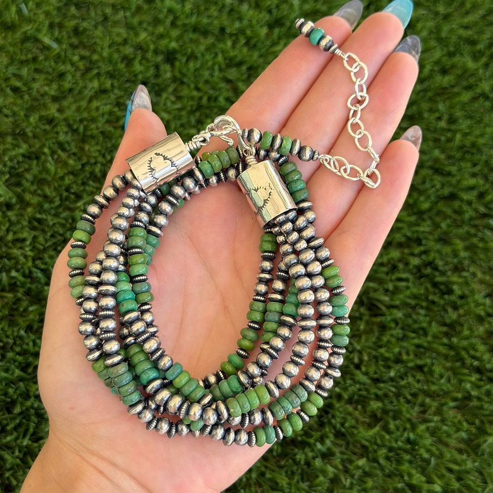 Thumbnail: Green Turquoise 18" 5mm Triple Strand Necklace 1 Navajo Handmade Marilyn Platero
