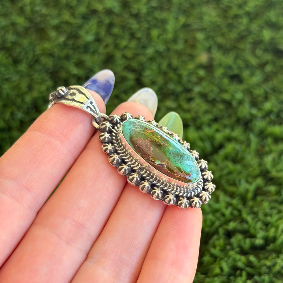 Thumbnail: Forest Green Oval Royston Turq Shot Pendant Handmade by Navajo Happy Piasso