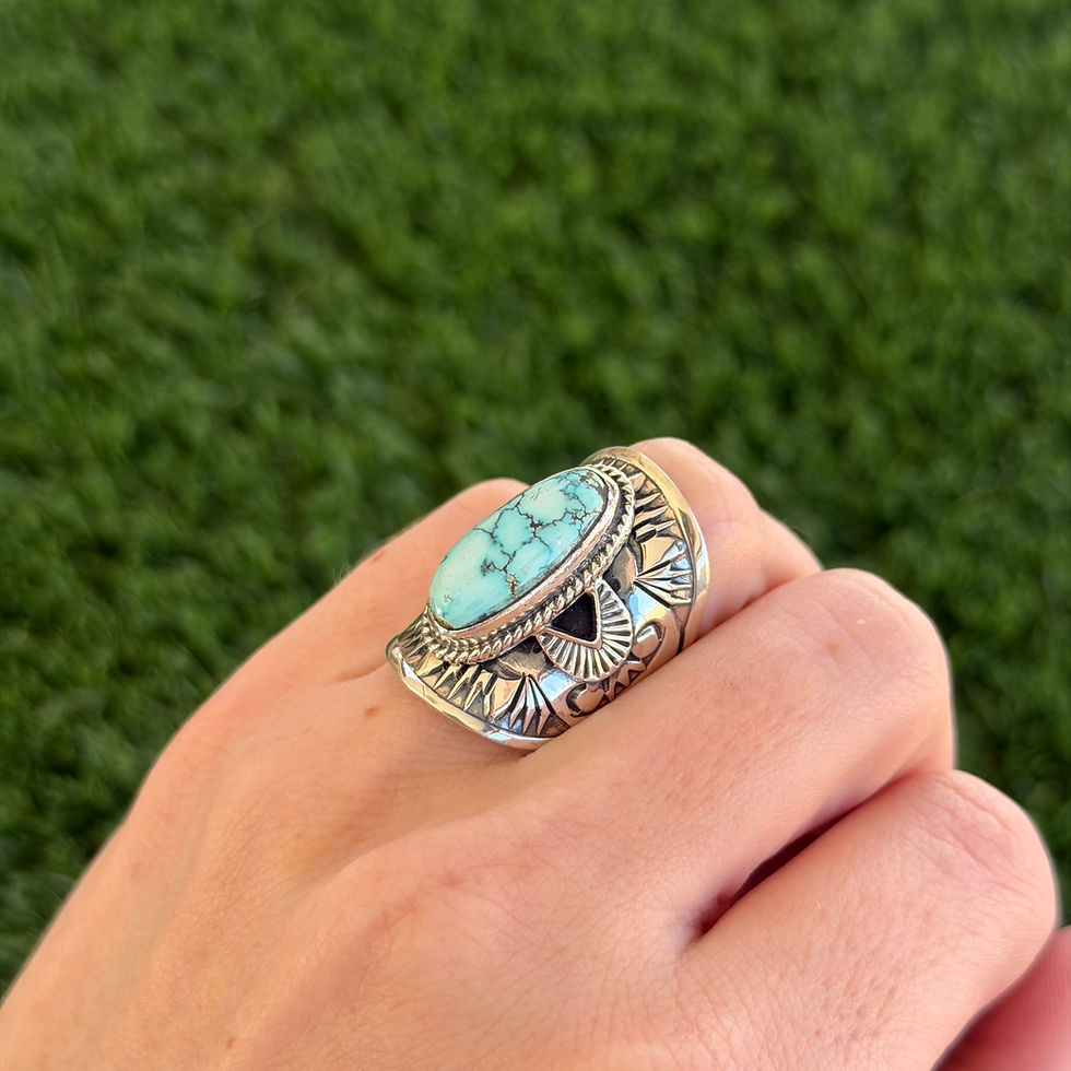 Thumbnail: Gem Number 8 Turquoise Stamped Tapered Band Ring Handmade Navajo Derrick Gordon