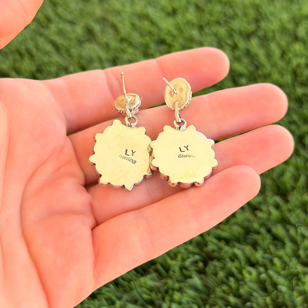 Miniature : Kingman Matrix Turq Round Flower Stud Earrings 2 Handmade by Navajo Linda Yazzie