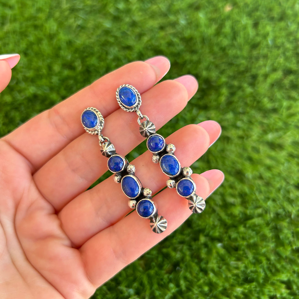 Thumbnail: Lapis Lazuli Cobalt Totem Stud Earrings Handmade by Navajo Linda Yazzie