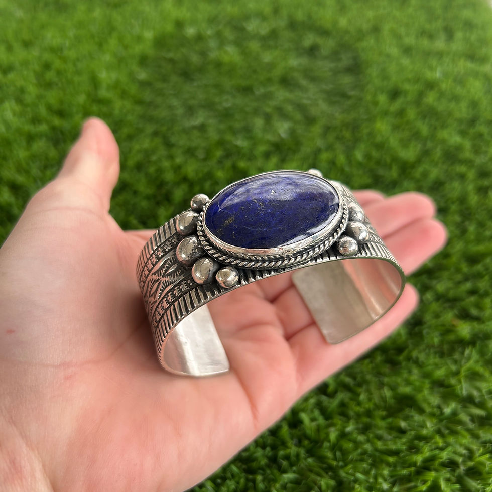 Miniature : M/LG Cobalt Lapis Lazuli Stacker Bubble Applique Cuff Handmade Navajo Guy Hoskie