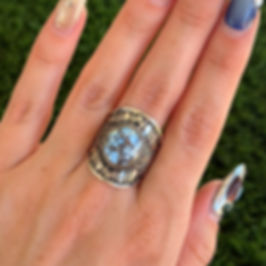Golden Hills Turq Stamped Tapered Cigar Band Ring Handmade Navajo Derrick Gordon