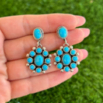 Sleeping Beauty Turq Round Flower Stud Earrings Handmade by Navajo Linda Yazzie