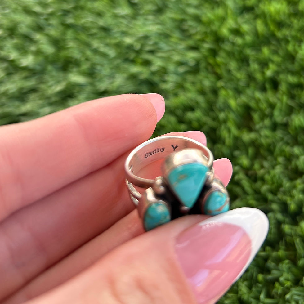 Thumbnail: Royston Four-Corners Cluster Sterling Silver Ring Handmade Navajo Linda Yazzie