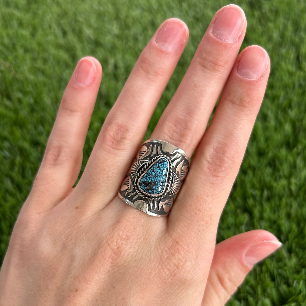 Rare Kingman Spiderweb Stamped Cigar Band Ring 2 Handmade Navajo Derrick Gordon