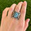 Thumbnail: Size 9 Rare Kingman Spiderweb Appliqué Ring Handmade by Navajo Delbert Gordon