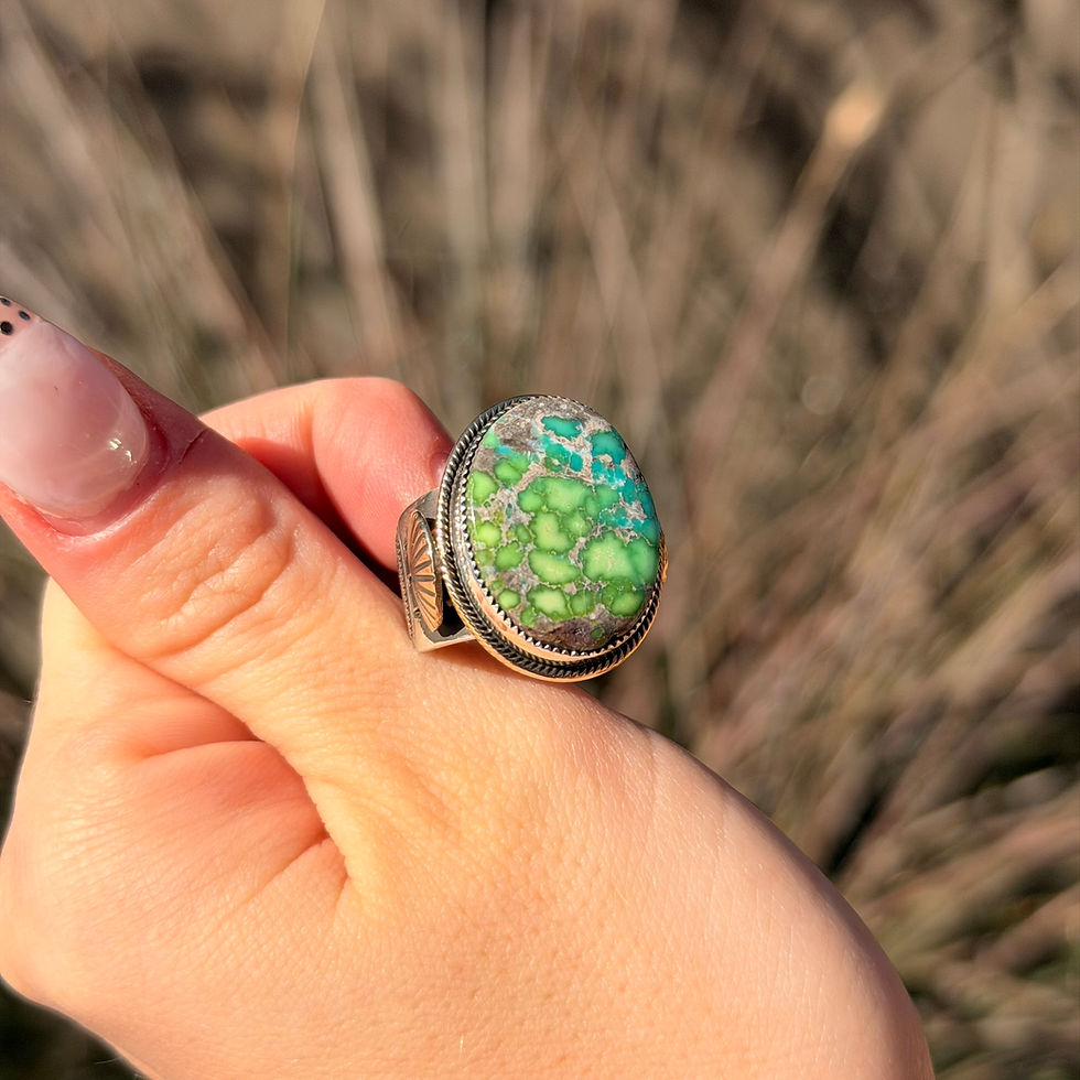 Thumbnail: RARE Carico Lake Turq Sterling & 14K Gold Ring Handmade by Navajo Harry Morgan