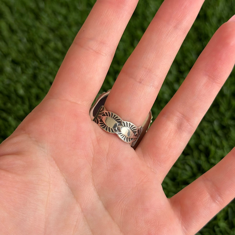 Miniature : Sonoran Gold Turq Chain Link Sterling Ring Handmade by Navajo Geneva Apachito
