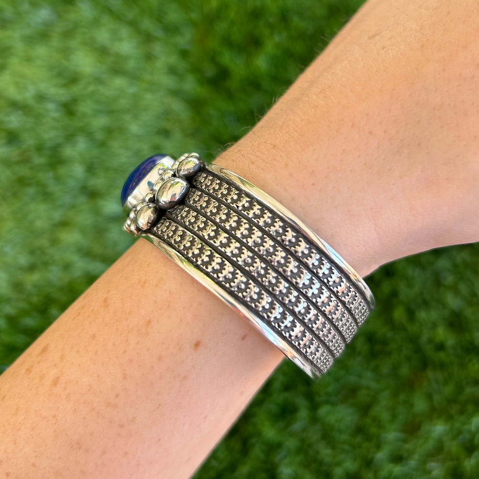 Thumbnail: Deep Cobalt Lapis Lazuli Stacker Bubble Applique Cuff Handmade Navajo Guy Hoskie