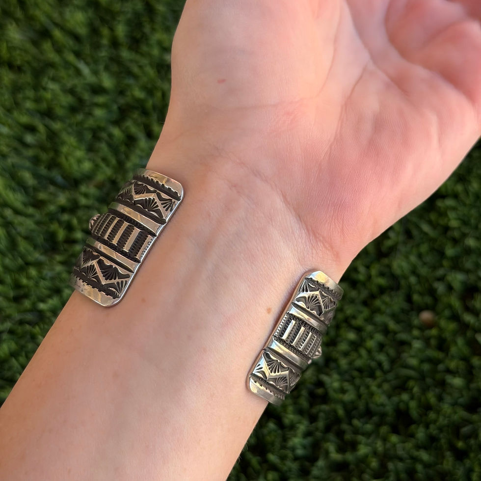 Thumbnail: S/M In Full Bloom Star Stud Appliqué Sterling Cuff Handmade Navajo Happy Piasso