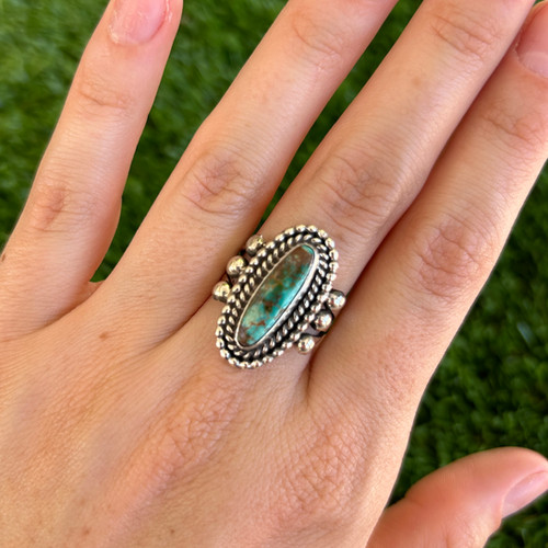 ターコイズ LFC×Linda Yazzie Royston Royston Turq Marquise Beadwire & Twistwire Ring Handmade by