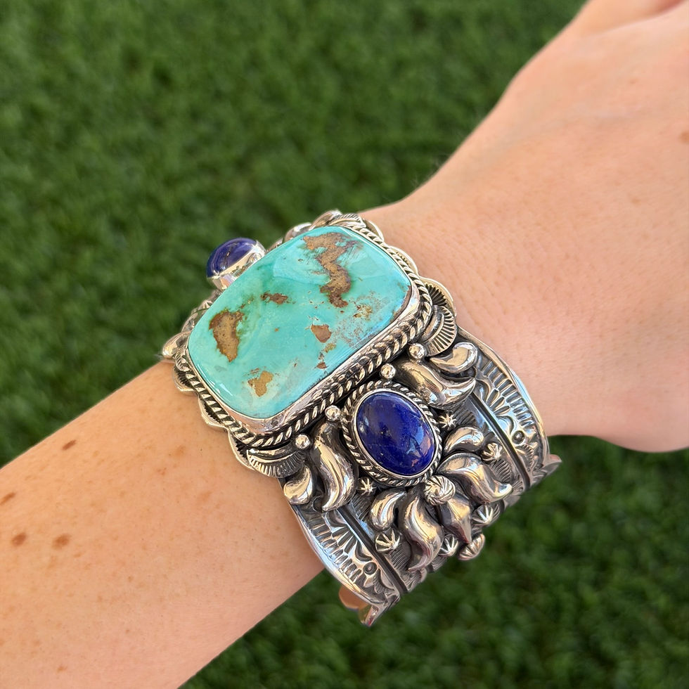 Miniature : RARE Darryl Becenti Royston & Lapis Scalloped Applique Cuff Navajo Handmade