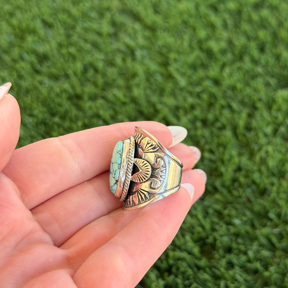 Thumbnail: Gem Number 8 Turquoise Stamped Tapered Band Ring Handmade Navajo Derrick Gordon