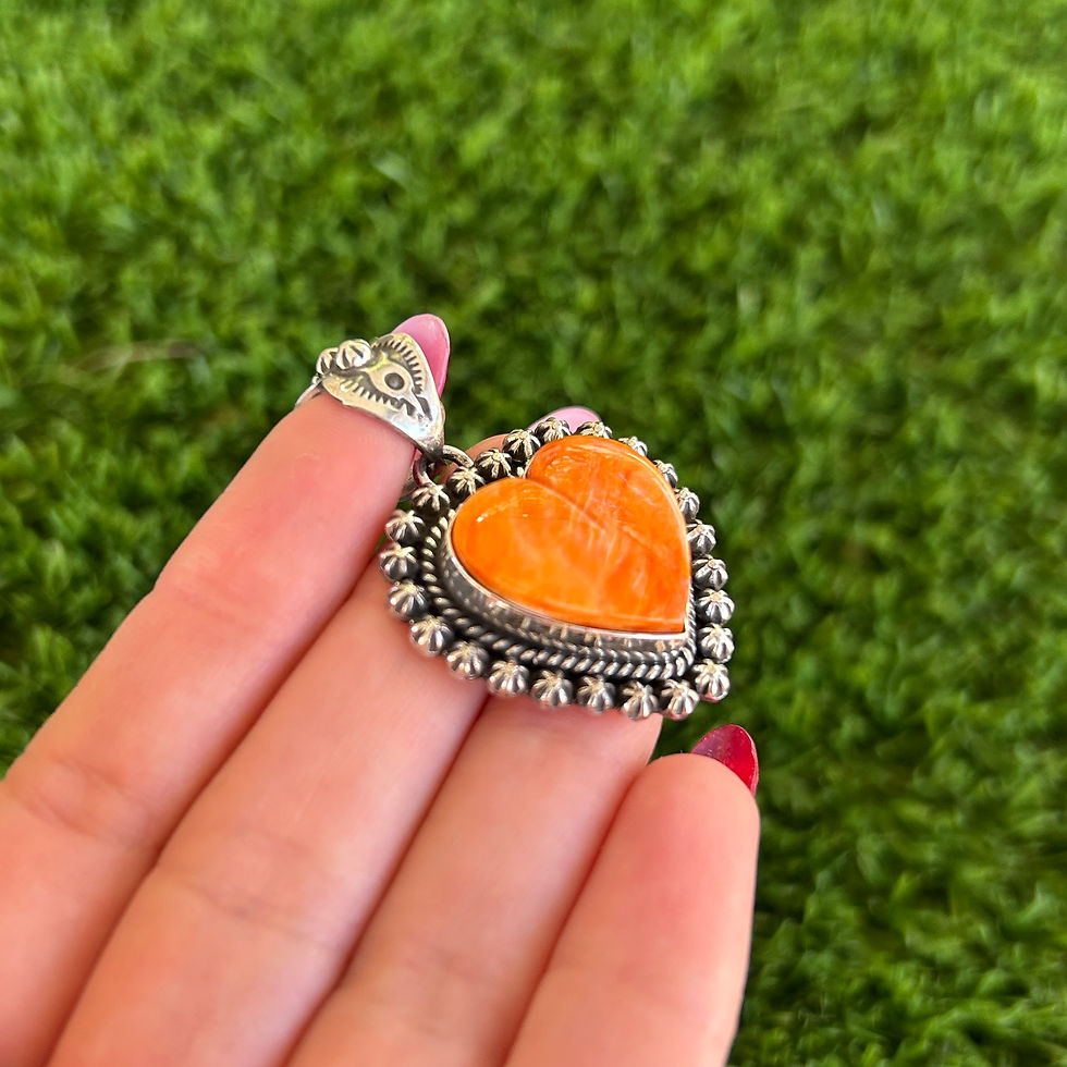 Thumbnail: MD Orange Spiny Oyster Heart Shell Shot Pendant Handmade by Navajo Happy Piasso