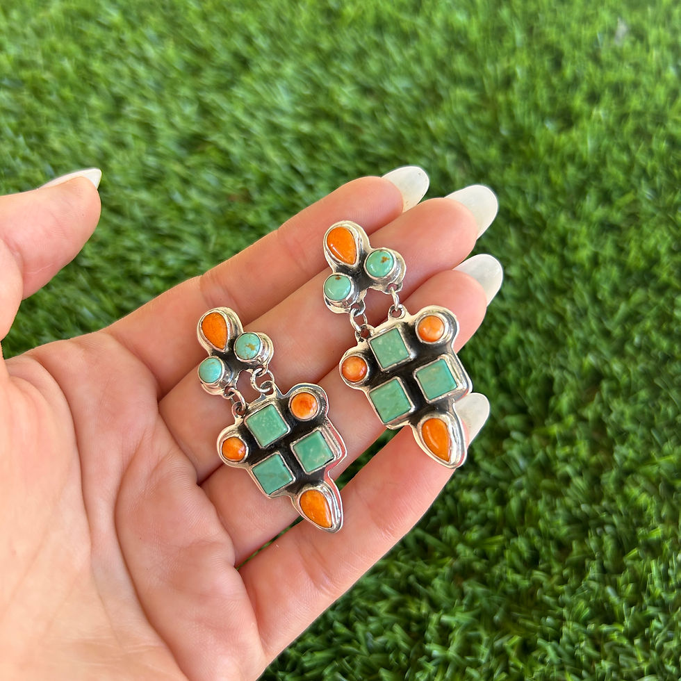 Miniature : Seafoam Kingman & Spiny Tapered Stud Earrings Handmade Navajo Geneva Apachito