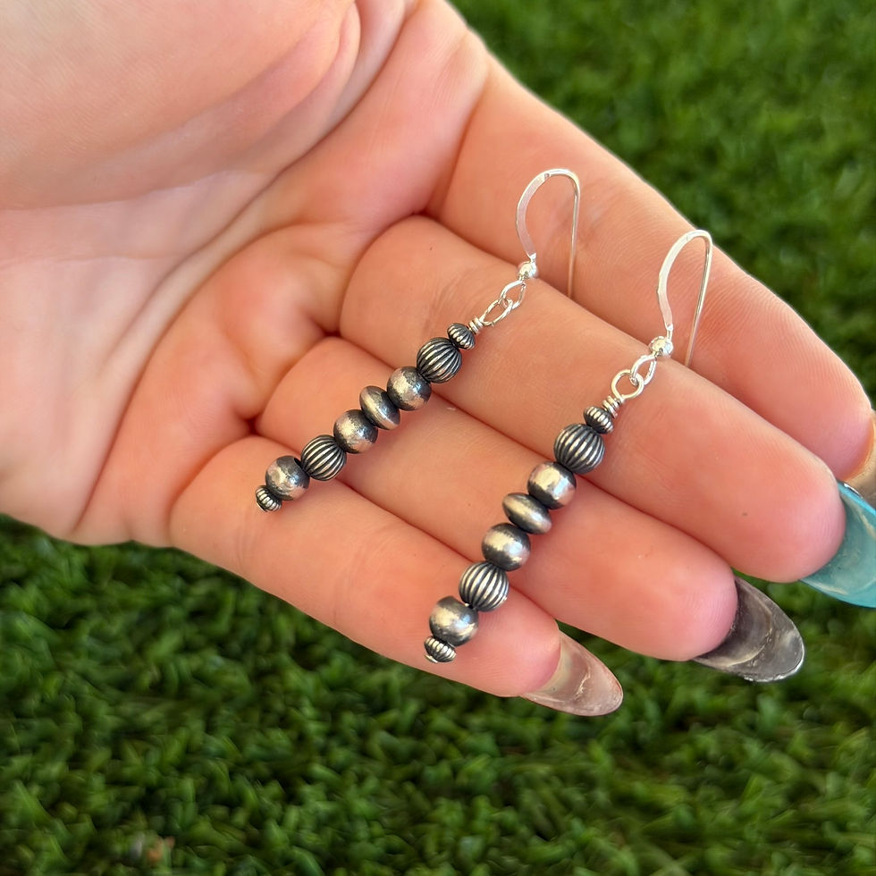 Thumbnail: Sterling Silver 5mm Beaded Navajo Pearl Strand Earrings Navajo Handfinished