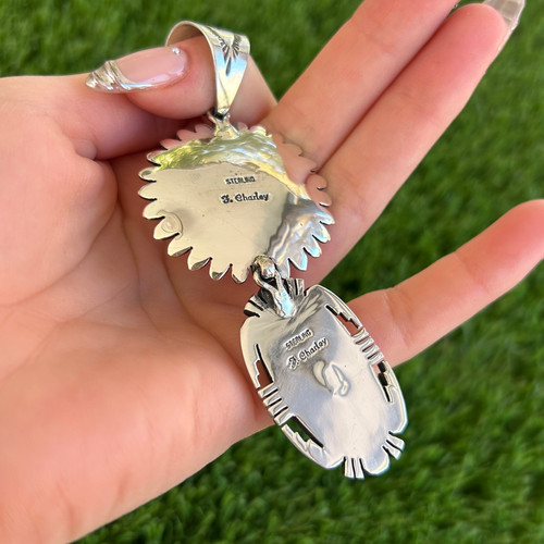 Forest Green Gem Royston Sunface Kachina Pendant Handmade Navajo