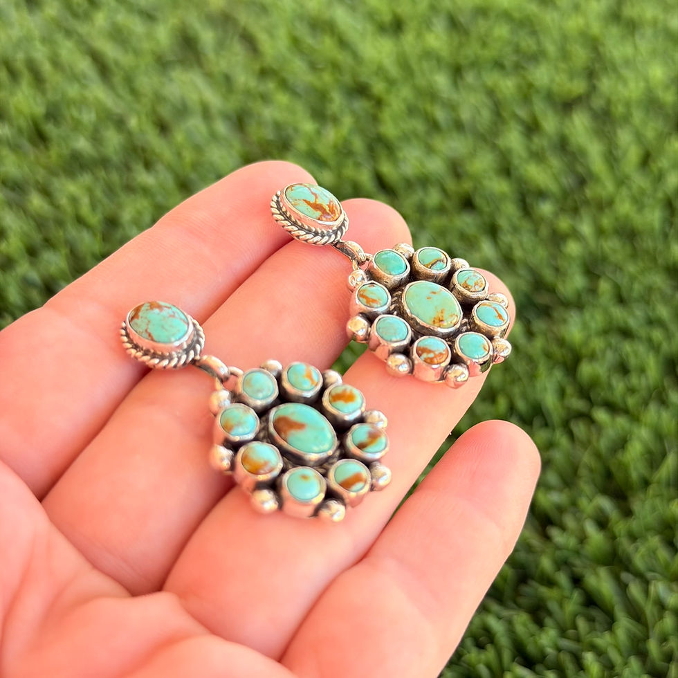 Thumbnail: Kingman Matrix Turq Round Flower Stud Earrings 1 Handmade by Navajo Linda Yazzie