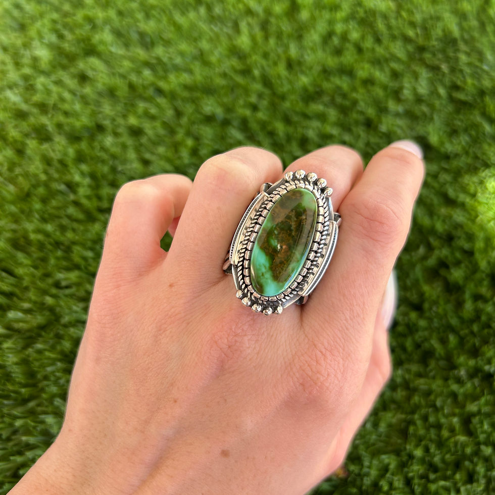 Miniature : RARE Gem Royston Turq Elaborate Heavy Gauge Ring Handmade Navajo Albert Jake