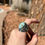 Miniature : Size 13 Natural Dry Creek Turquoise Tapered Ring Handmade Navajo Derrick Gordon