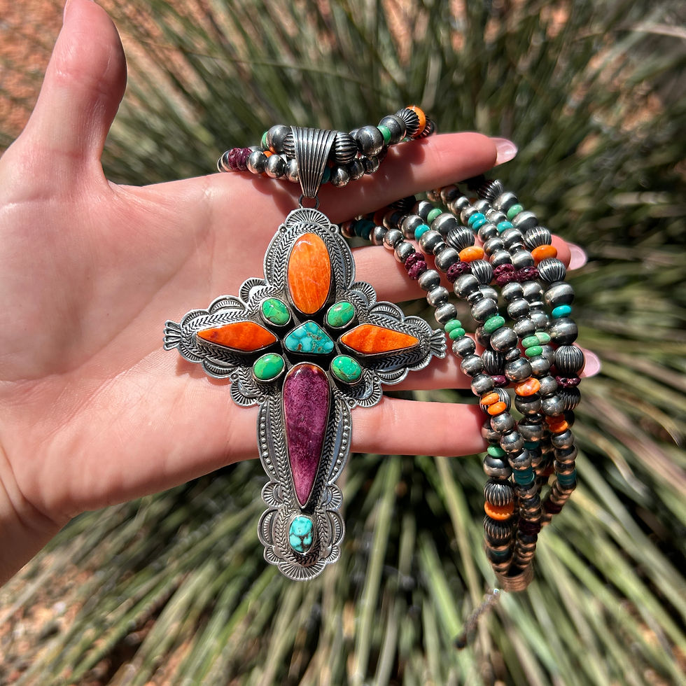 Thumbnail: SET - Multi-Stone Cluster Pendant & Necklace Handmade by Navajo Albert Jake