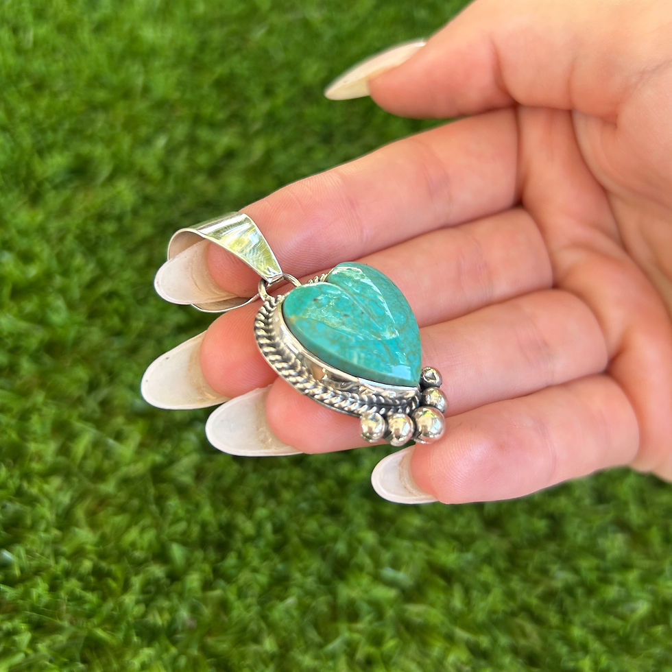 Thumbnail: Kingman Turquoise Heart Twistwire Pendant Handmade by Navajo Linda Yazzie