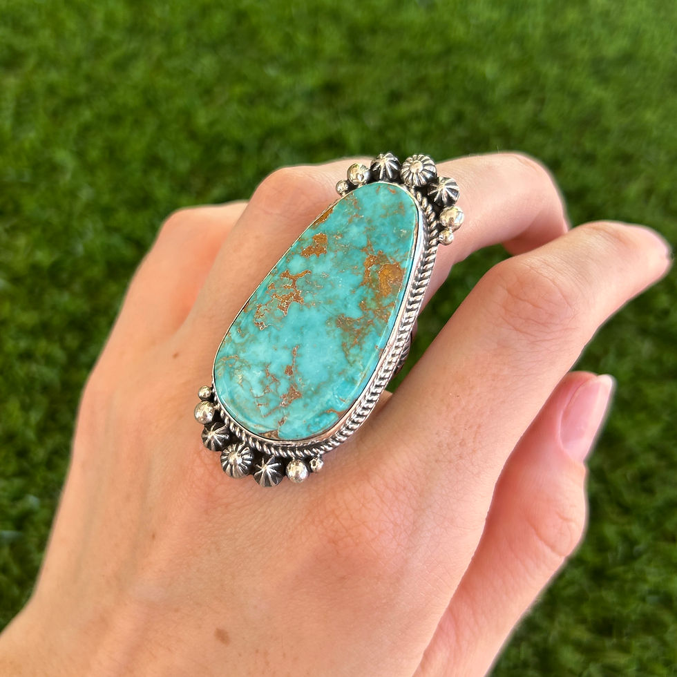 Thumbnail: Gem Grade Pilot Mountain Turq Heavy Gauge Ring Handmade by Navajo Albert Jake