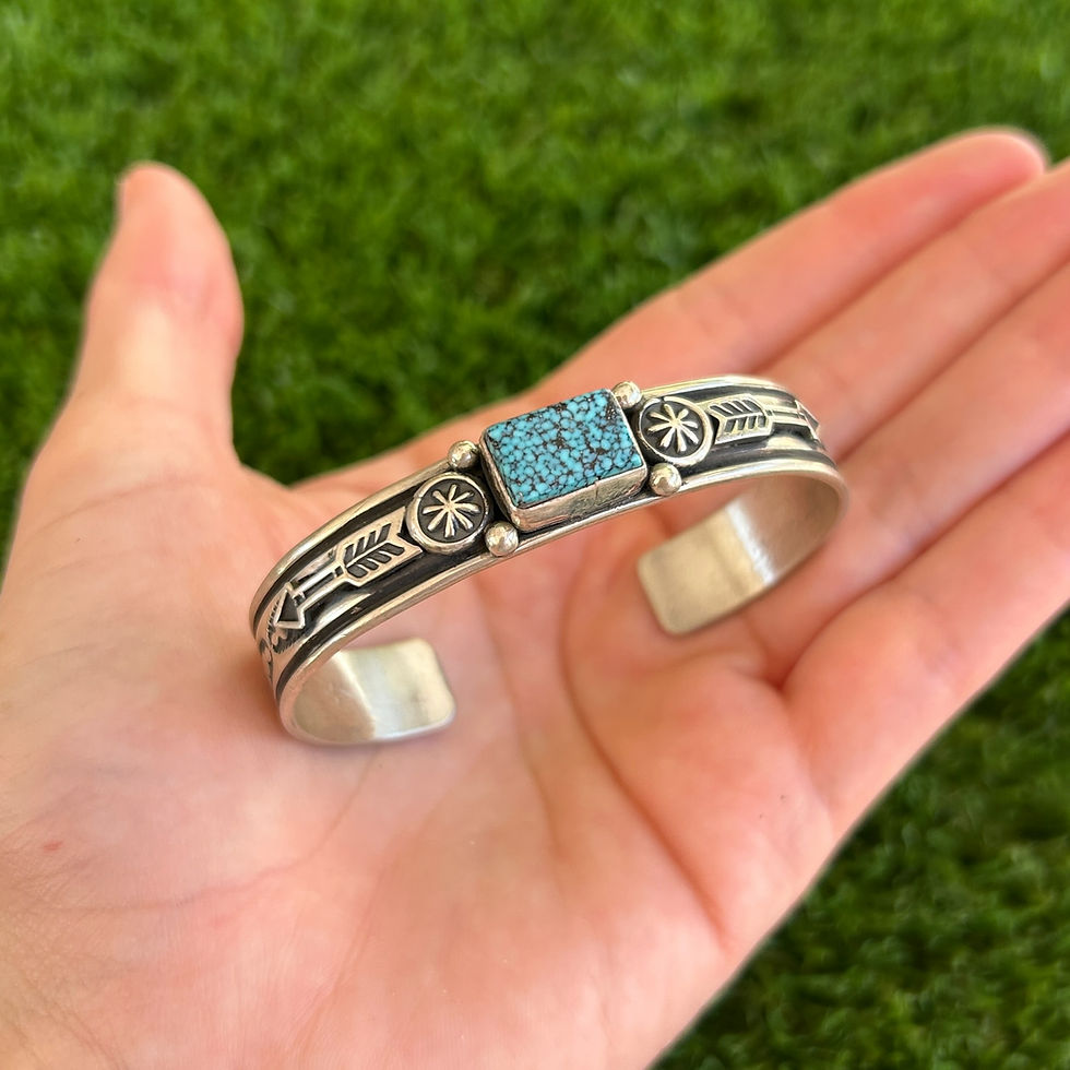 Thumbnail: S Rare Kingman Spiderweb Turq Sterling Arrow Cuff Handmade by Navajo Albert Jake