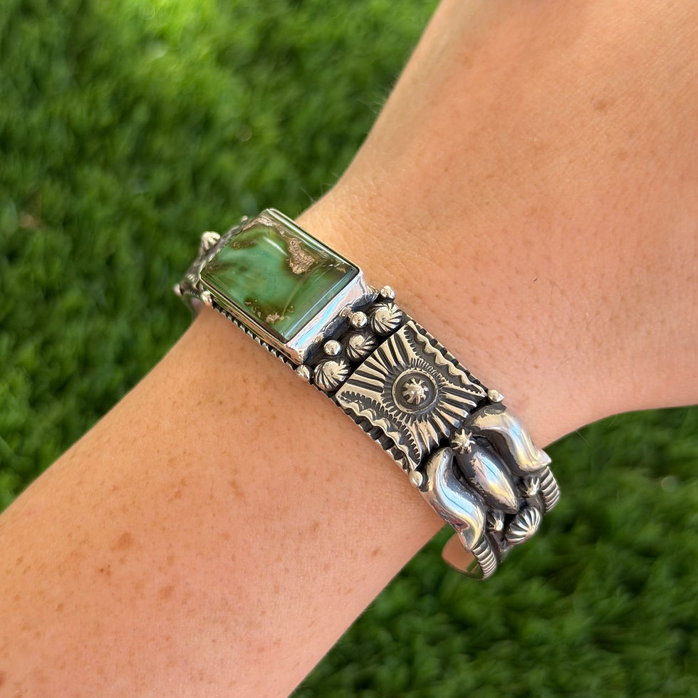 Thumbnail: RARE Darryl Becenti Royston Turquoise 3D Sterling Applique Cuff Navajo Handmade