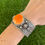 Thumbnail: Orange Spiny Oyster Sterling Star Stud Cuff Handmade by Navajo Happy Piasso