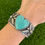 Thumbnail: Kingman Turq M Heart Stampwork Stacker Cuff Handmade by Navajo Andy Cadman