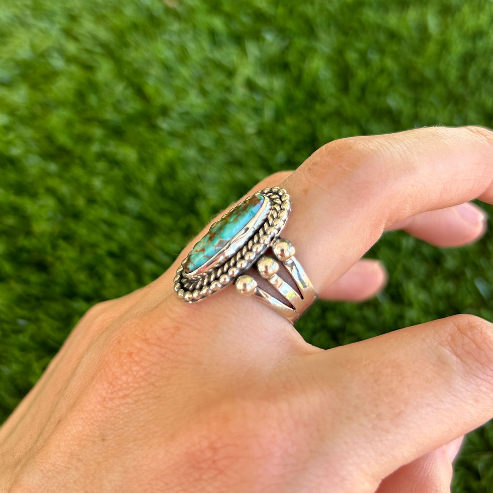 Miniature : Royston Turq Marquise Beadwire & Twistwire Ring Handmade by Navajo Linda Yazzie