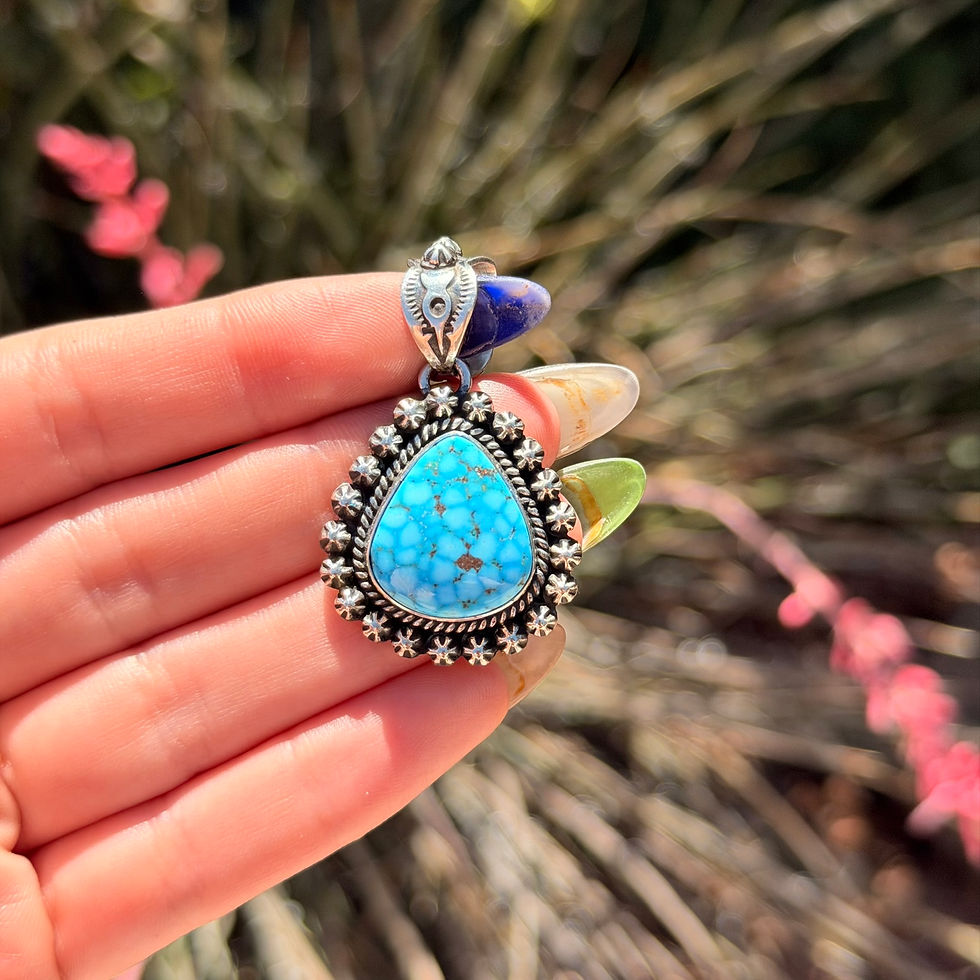 Thumbnail: High Grade Kingman Waterweb Teadrop Shot Pendant Handmade by Navajo Happy Piasso