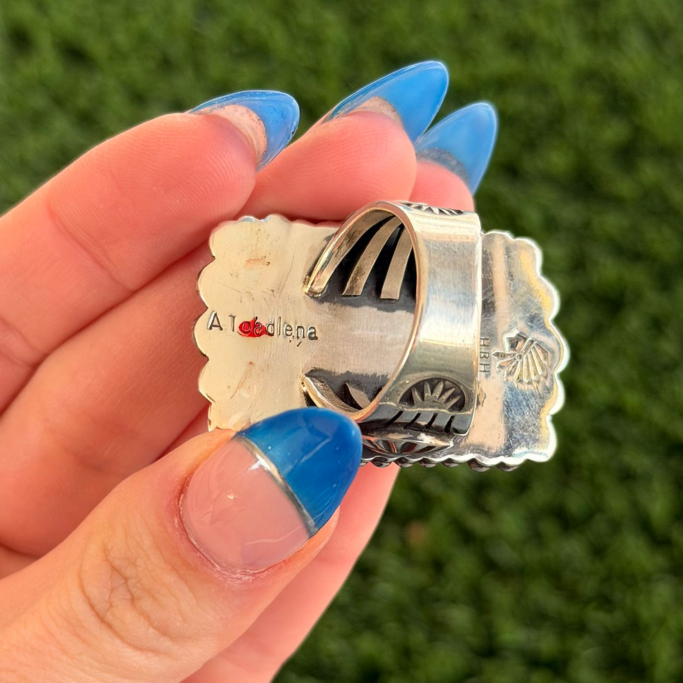 Thumbnail: Rectangle Pink Conch Shell Statement Ring Handmade by Navajo Aaron Toadlena