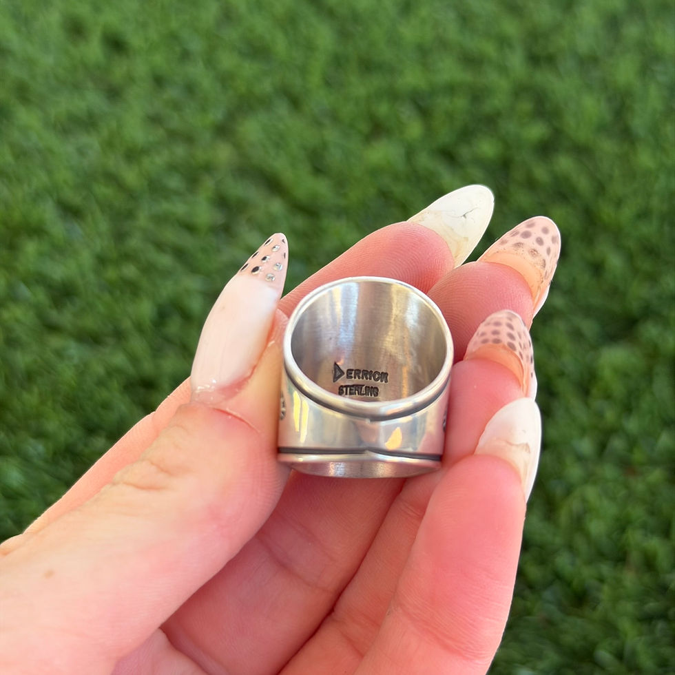 Thumbnail: Royston Turq Teardrop Stamped Tapered Band Ring Handmade Navajo Derrick Gordon