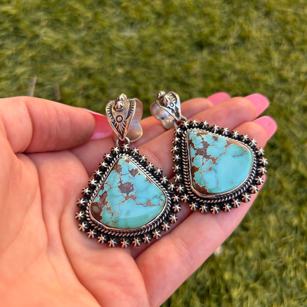 Thumbnail: Twin Royston Turq Shot Triangle Pendant (Sm Bale) Handmade Navajo Happy Piasso