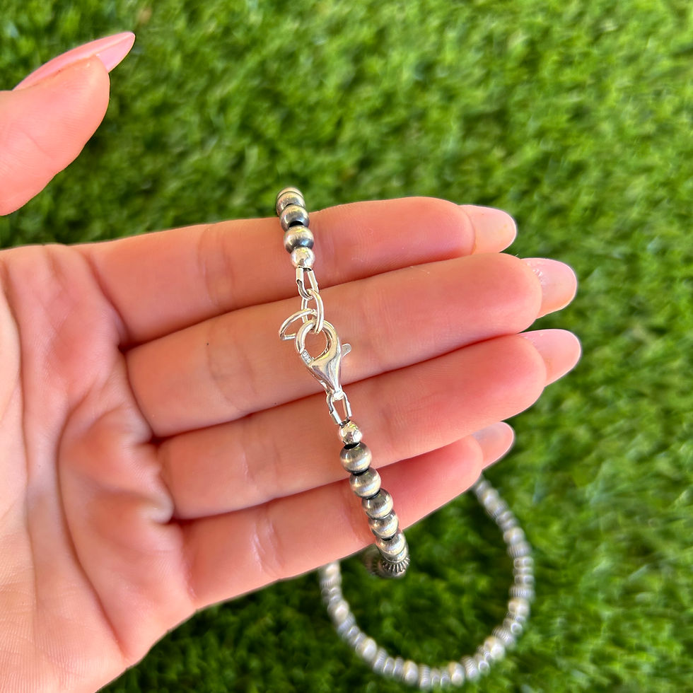Miniature : 18" 5mm Sterling Silver Modern Navajo Pearl Necklace 1055 Navajo Hand-finished