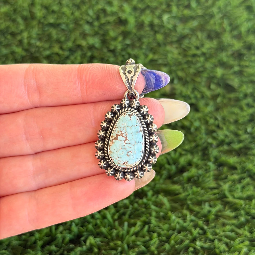 Thumbnail: High Grade Dry Creek Turq Freeform Shot Pendant 2 Handmade Navajo Happy Piasso